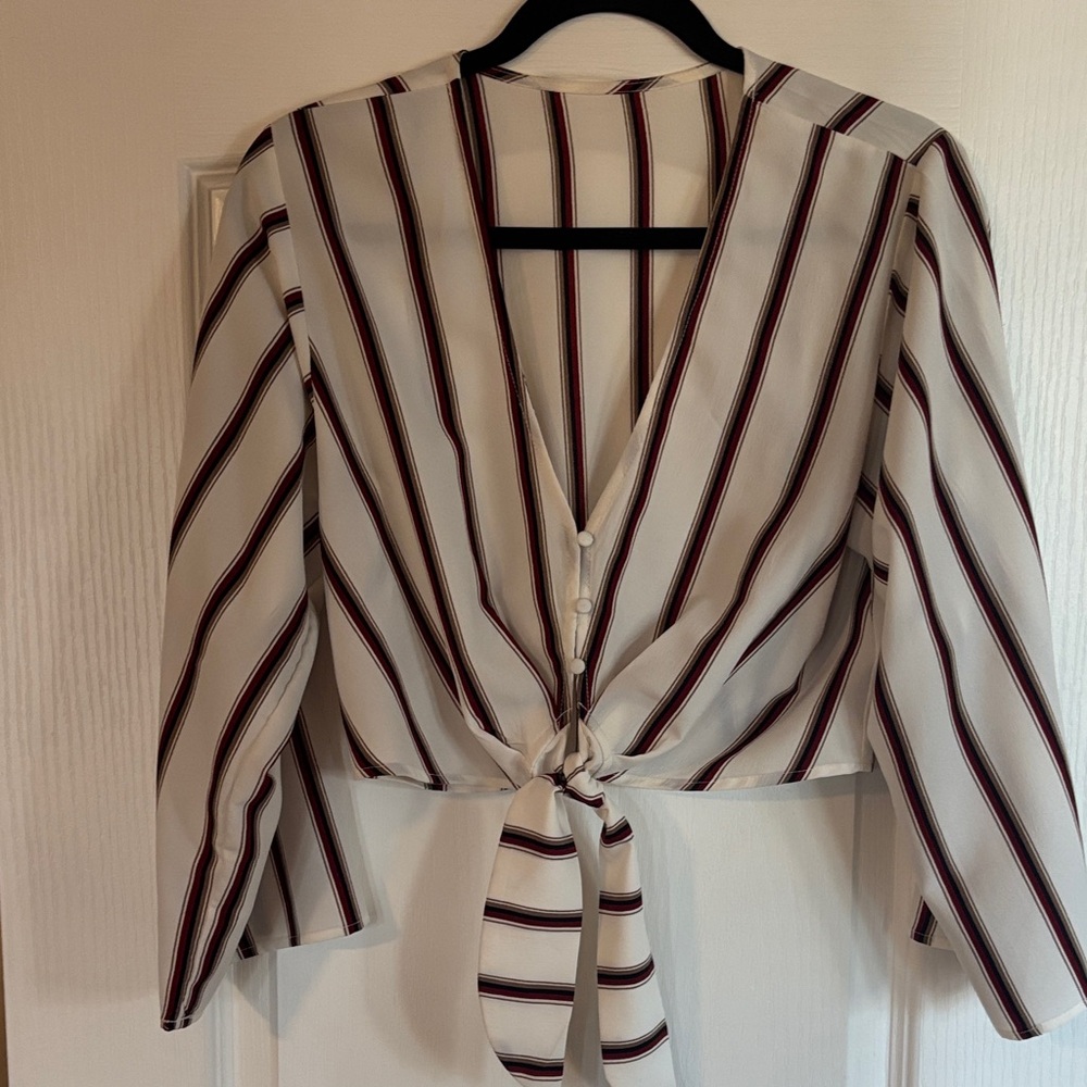 Forever 21 Crop Button and Tie Striped Top